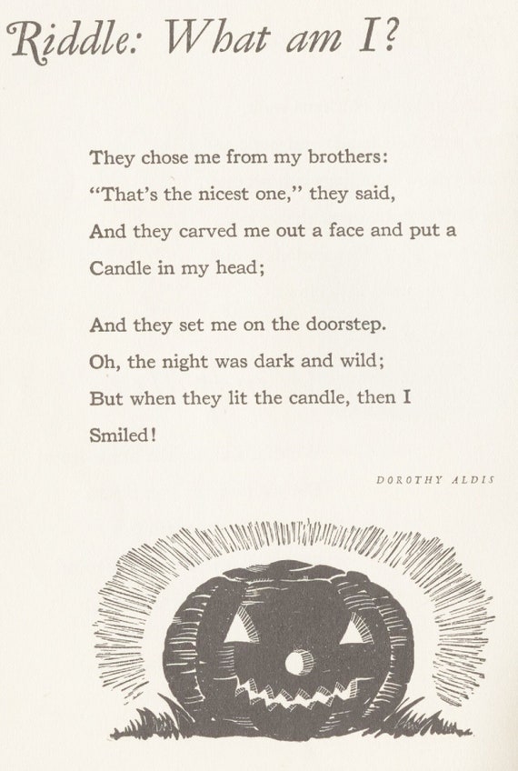 Vintage Halloween Digital Download Pumpkin Jack O Lantern Poem For.