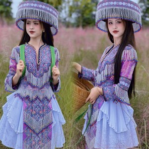 Hmong Traditional Embroidered Dress Set | Handmade Hmong Ethnic Outfit