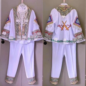 Handmade Hmong Traditional Embroidered Jacket with Silver Ornaments – Ethnic Festival Costume – Black Velvet Tribal Outfit
