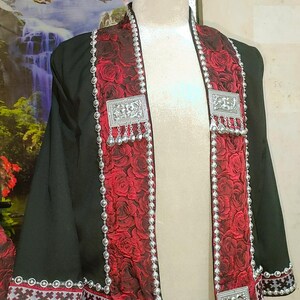 Men’s Traditional Hmong Jacket – Handmade Tribal Outfit with Embroidery and Silver Accents – Ethnic Festival Costume