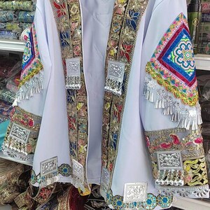 Handmade Hmong Traditional Embroidered Jacket with Silver Ornaments – Ethnic Festival Costume – Black Velvet Tribal Outfit