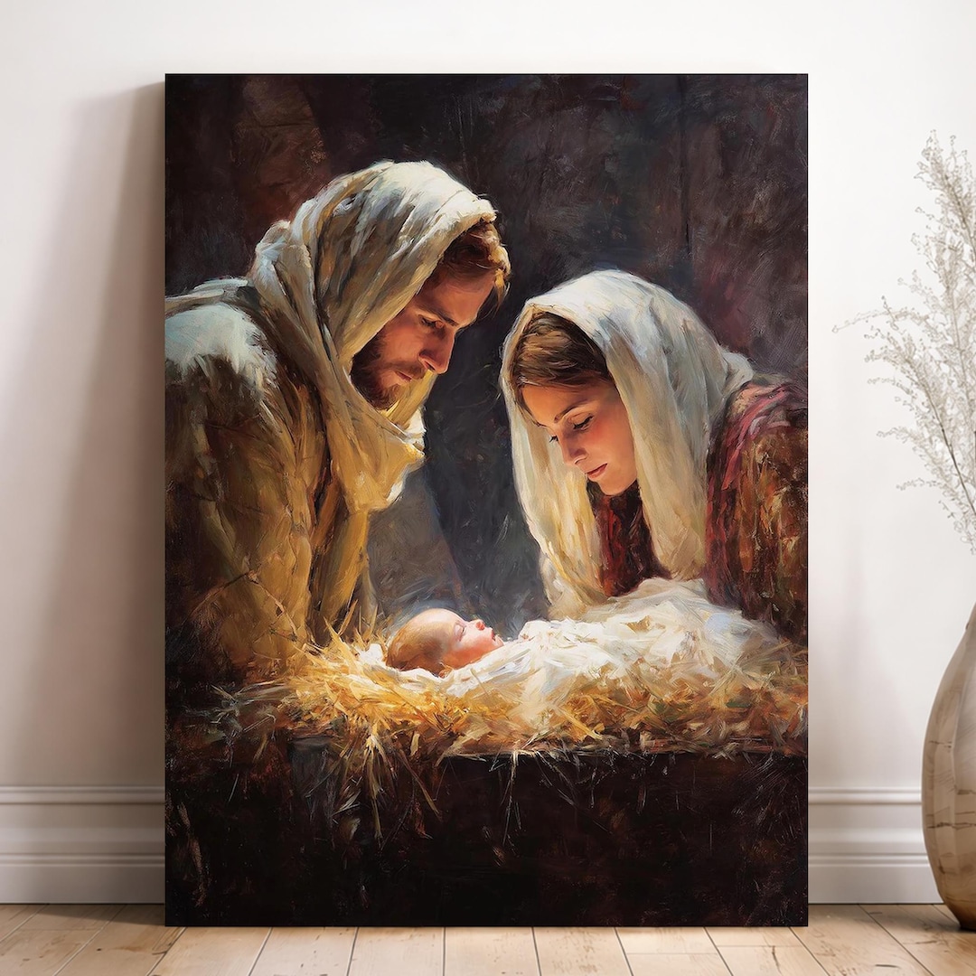 Nativity Holy Family Canvas – Christmas Christian Wall Art, Baby Jesus ...