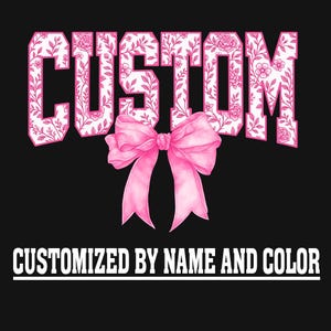 Custom School Mascot PNG with Bow, Floral Letters, Personalized Name & Color, Spirit Shirt Sublimation, 300 DPI Digital Download