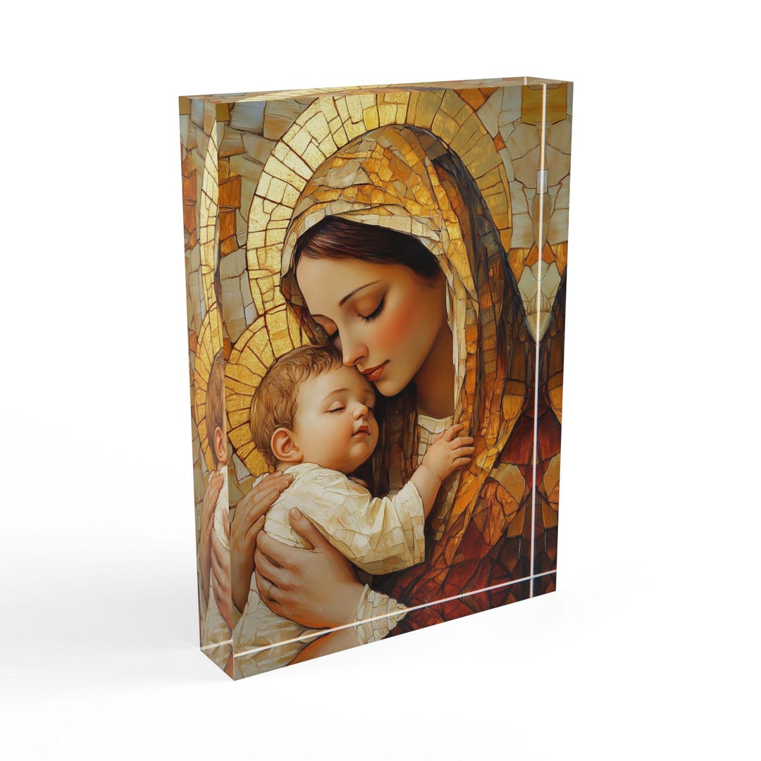 Virgin Mary and Child Mosaic Photo Block 5x7, Acrylic Christian Wall ...
