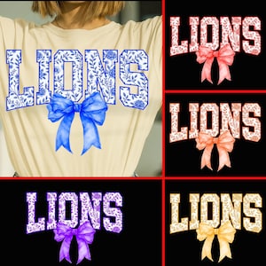 Lions Bow PNG: Floral School Spirit Sublimation Design (Digital Download)