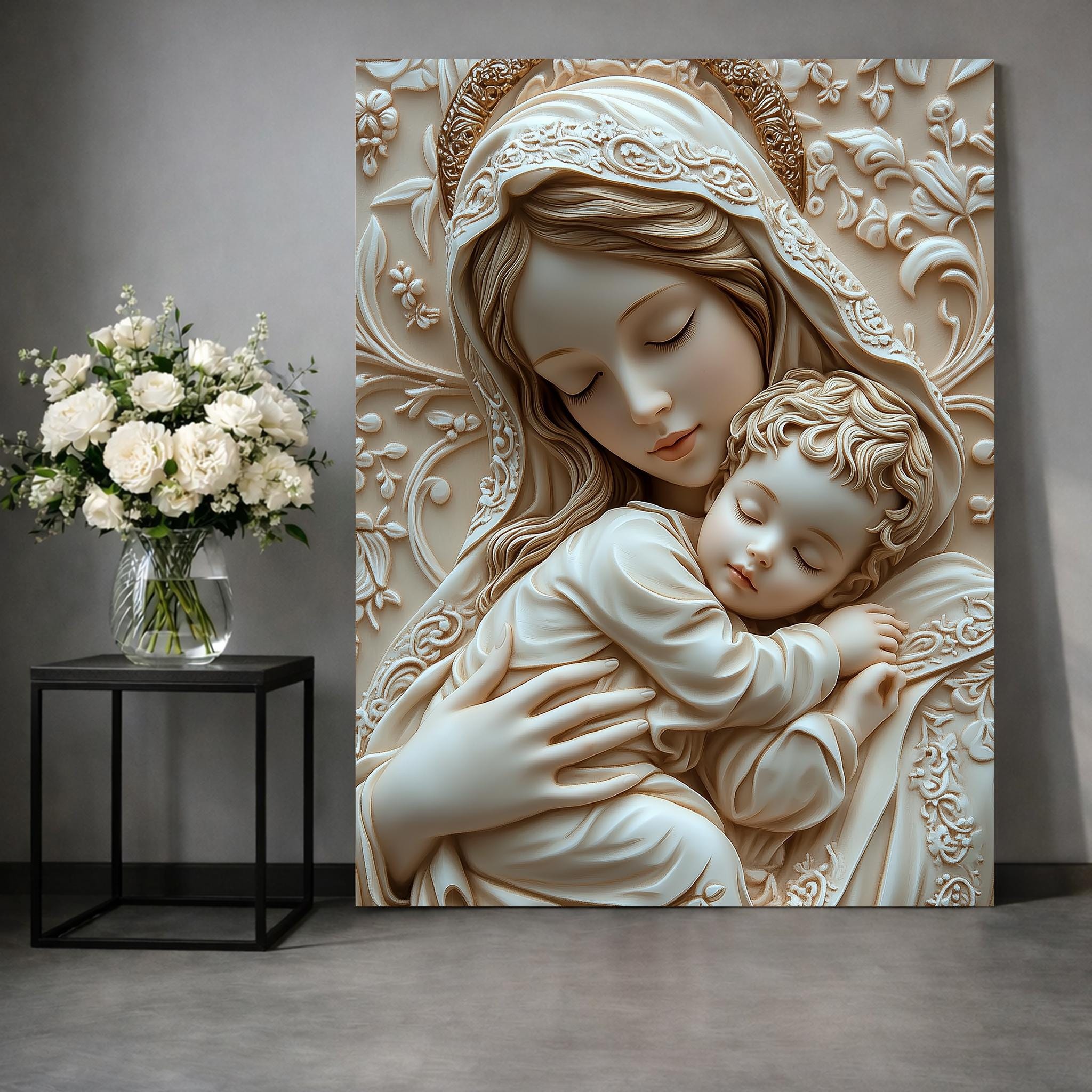 Virgin Mary and Baby Jesus Canvas Art | Religious Catholic Painting - Etsy