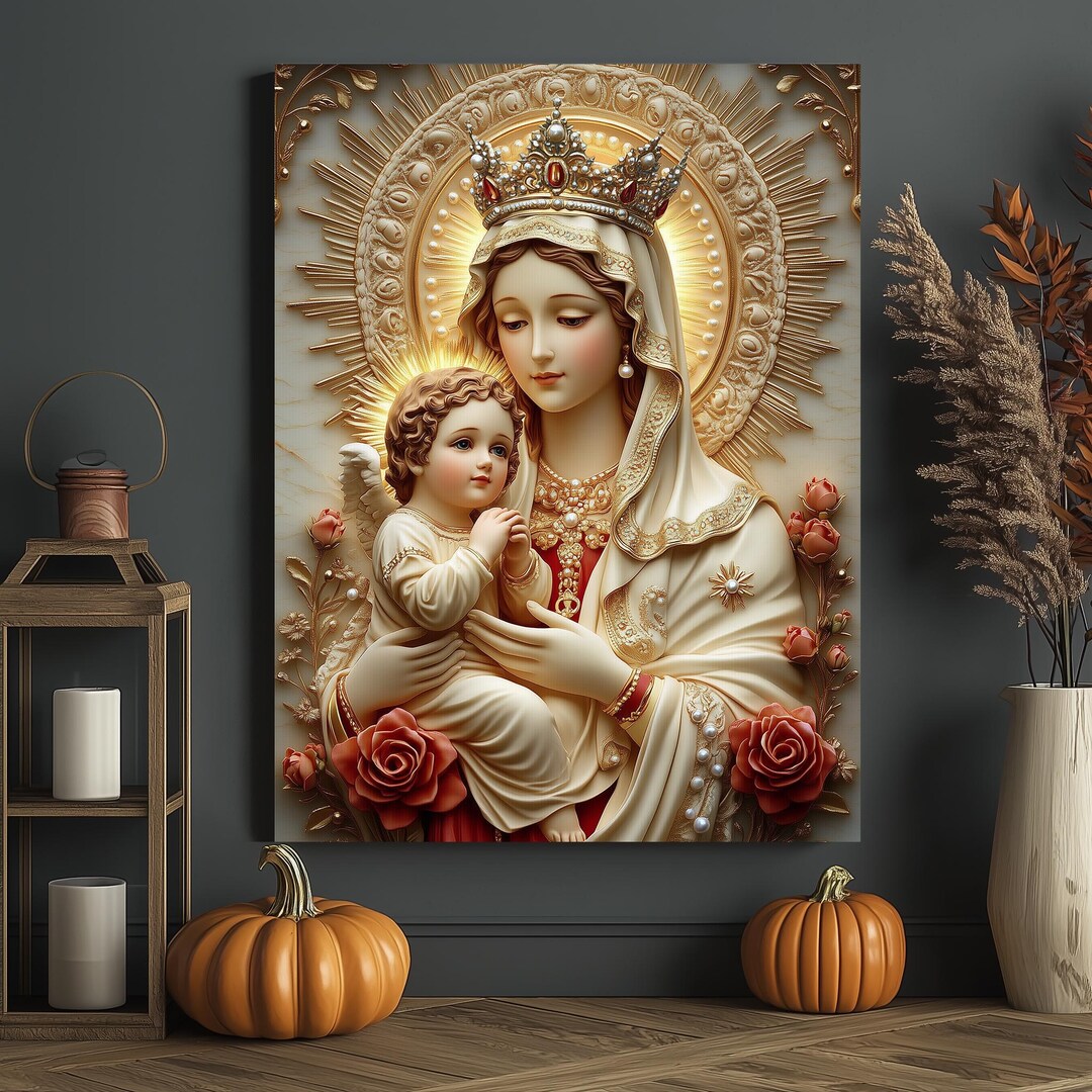 Virgin Mary and Baby Jesus Canvas: Catholic Home Decor - Etsy