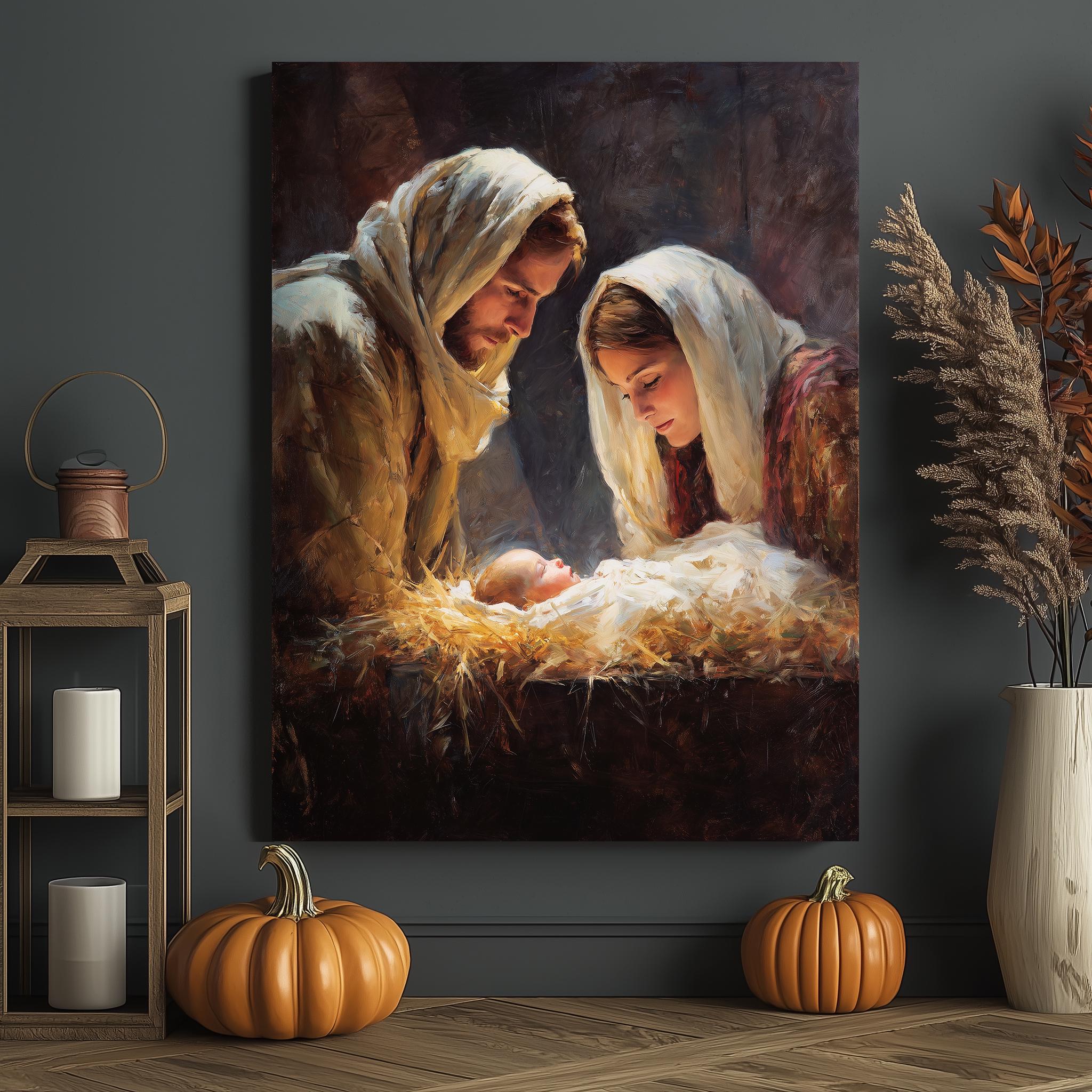 Nativity Holy Family Canvas – Christmas Christian Wall Art, Baby Jesus ...