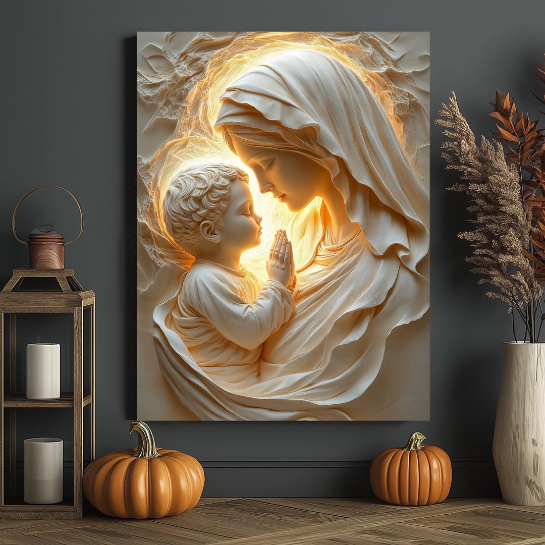 Virgin Mary and Baby Jesus Canvas – Catholic Wall Art - Etsy