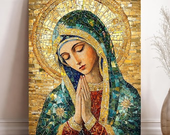 Virgin Mary Mosaic Canvas Art | Catholic Religious Decor