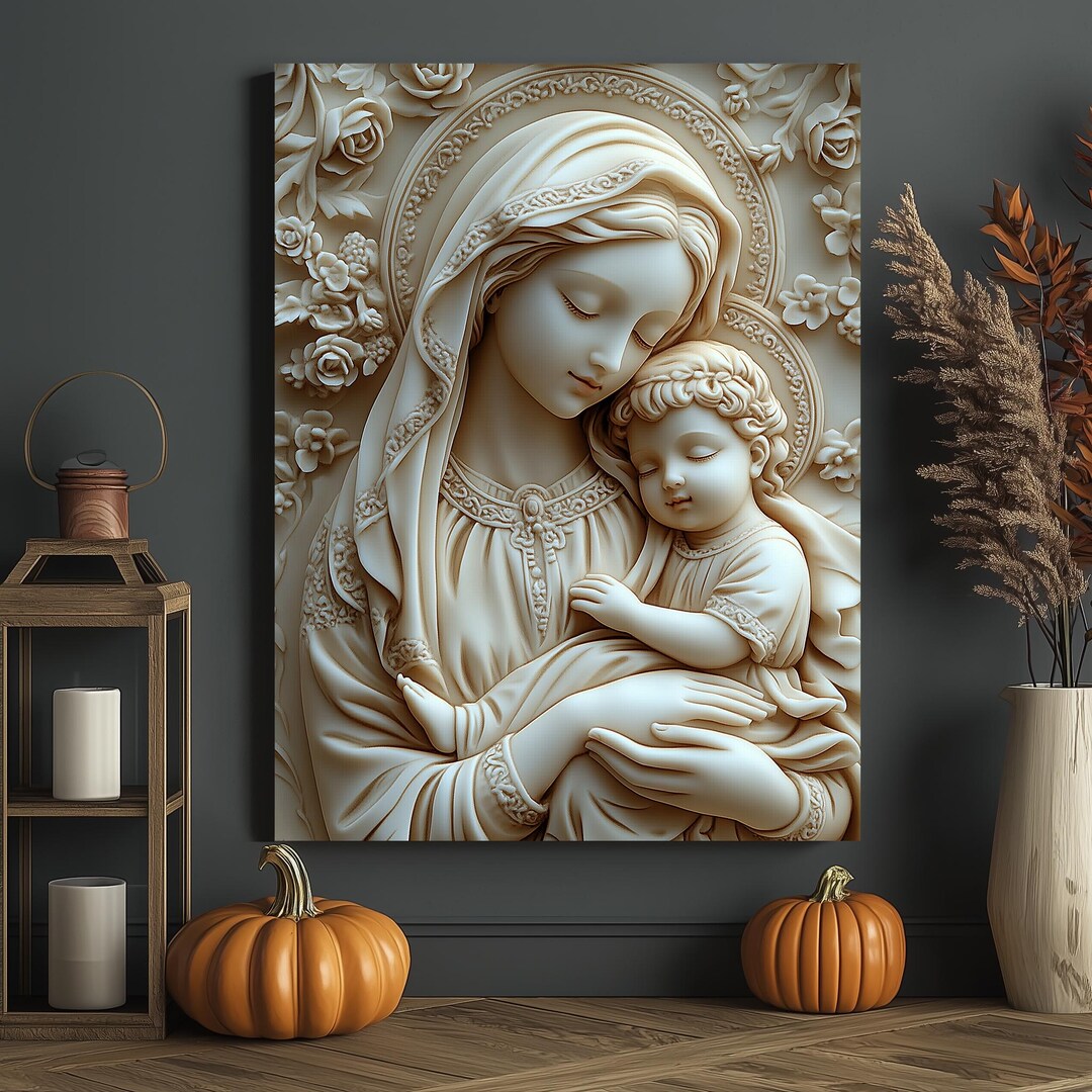 Virgin Mary and Baby Jesus Canvas, Catholic Wall Art - Etsy