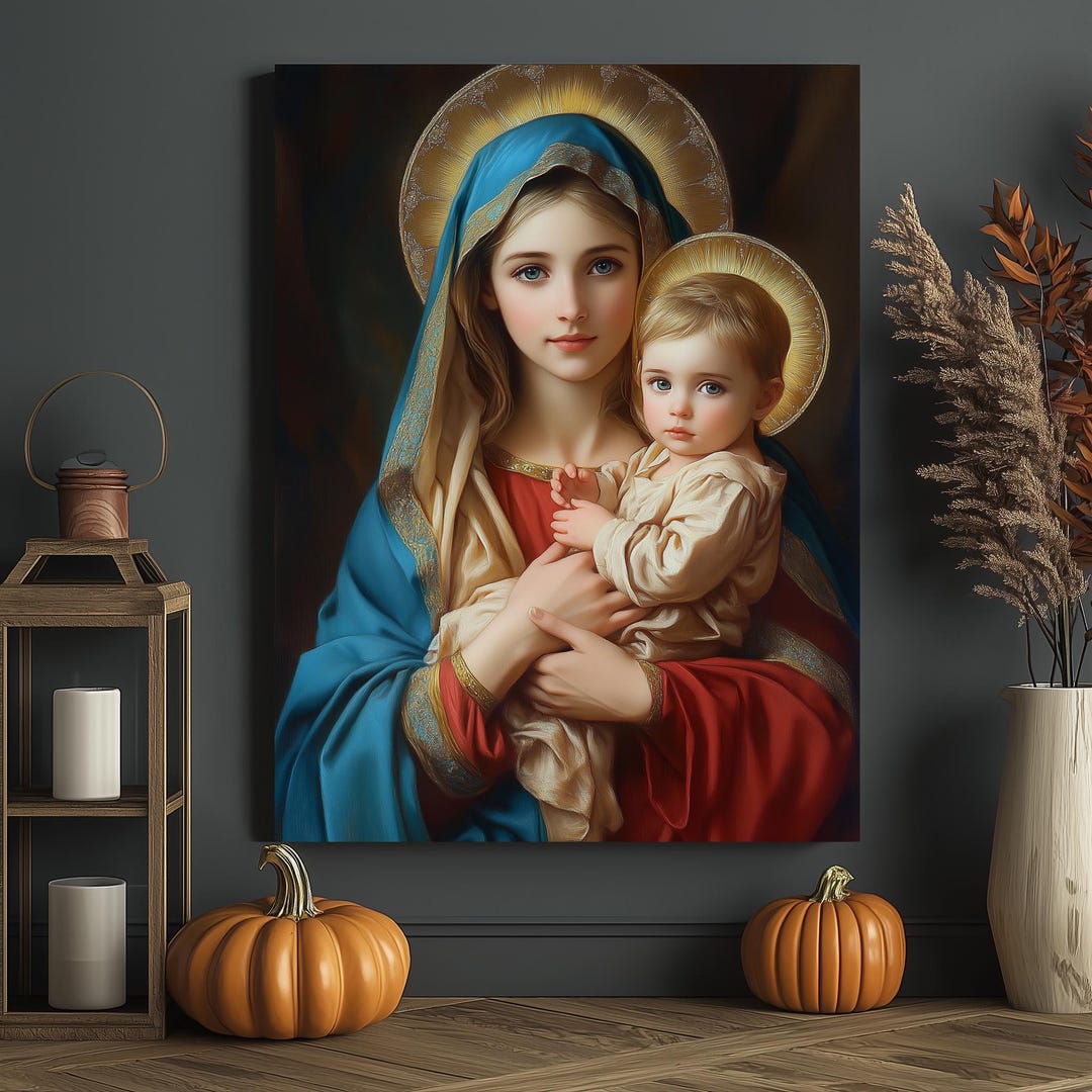 Virgin Mary and Baby Jesus Canvas Print, Catholic Home Decor - Etsy