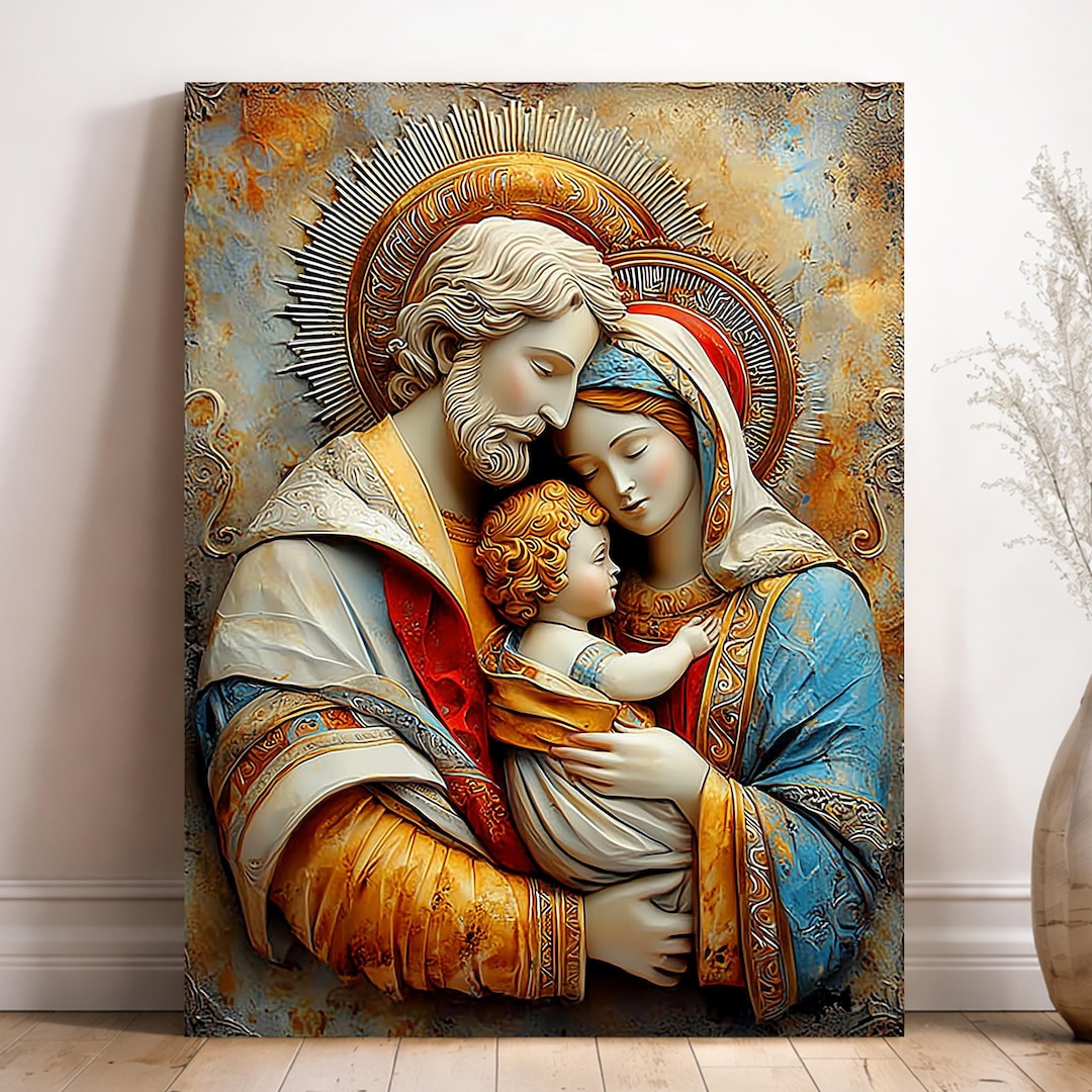 Holy Family Canvas | Joseph Mary and Jesus Art | Christian Icon ...
