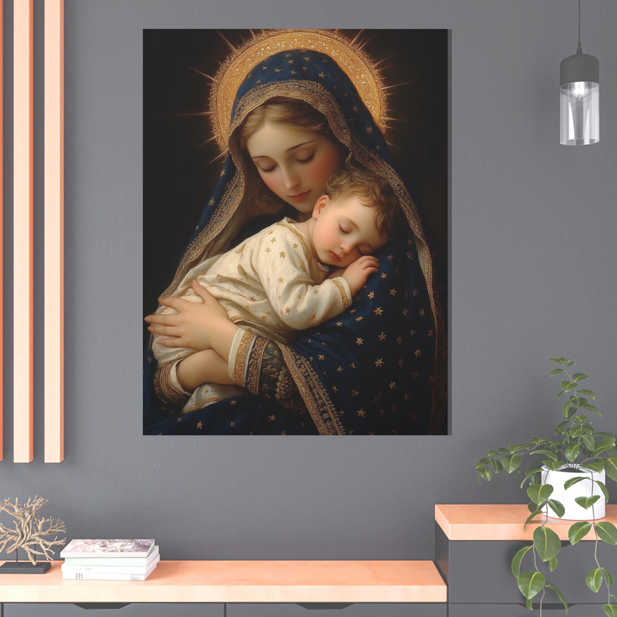 Virgin Mary and Sleeping Baby Jesus Canvas, Catholic Wall Art - Etsy