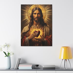 Sacred Heart of Jesus Wall Art, Christian Canvas Print, Religious Home Decor, Catholic Sacred Heart Painting