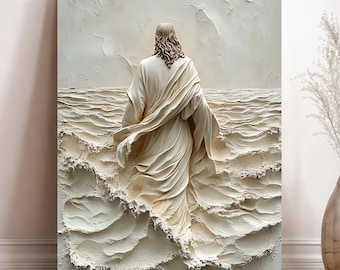 Jesus Walking on Water Canvas Wall Art | Christian Religious Painting | Faith Home Decor Gift