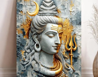 Lord Shiva Lingam and Trishul Glass Wall Art - Symbolic Divine