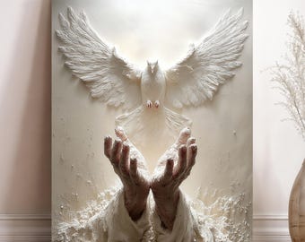 Holy Spirit Dove Canvas, Christian Wall Art, Faith Home Decor, White Dove Religious Artwork
