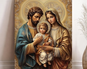 Holy Family Canvas Art: Sacred Jesus, Mary, Joseph - Christian Home Decor