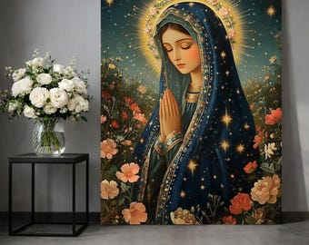 Virgin Mary Canvas Print, Catholic Home Decor