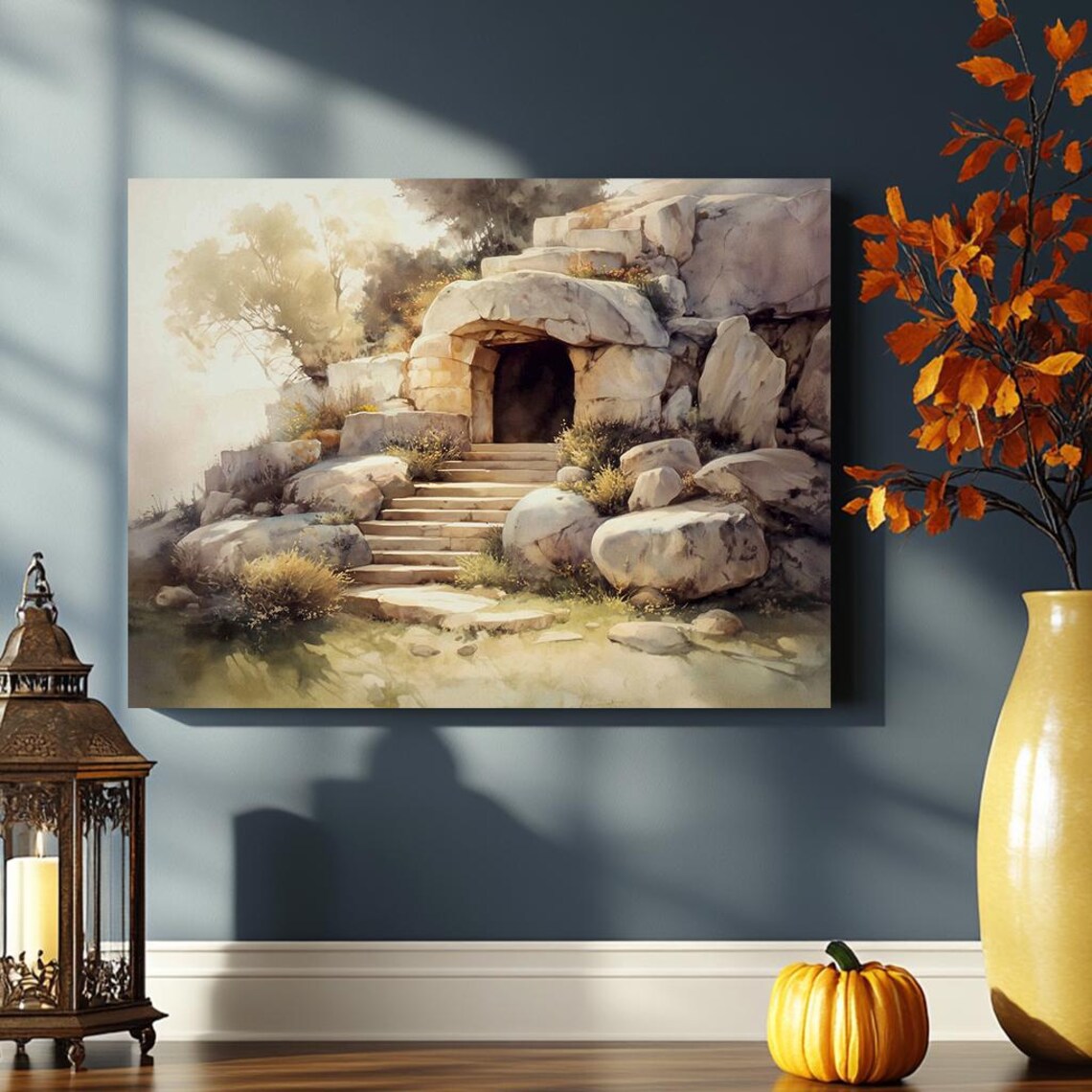 Empty Tomb Fabric Canvas – Resurrection Christian Watercolor Art - Etsy