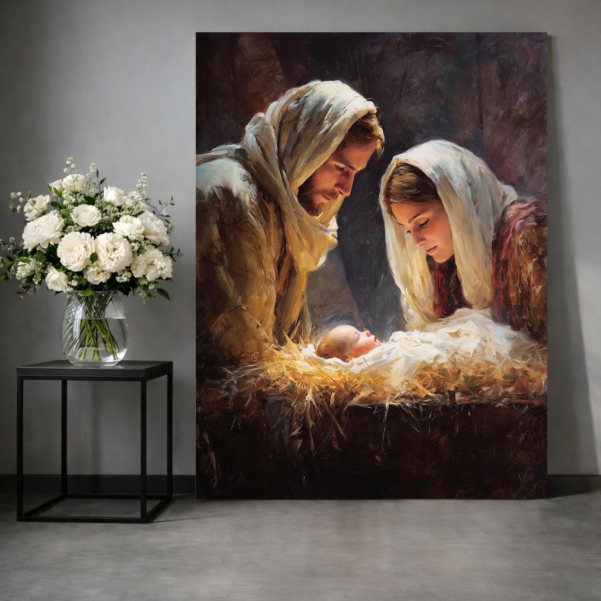 Nativity Holy Family Canvas – Christmas Christian Wall Art, Baby Jesus ...
