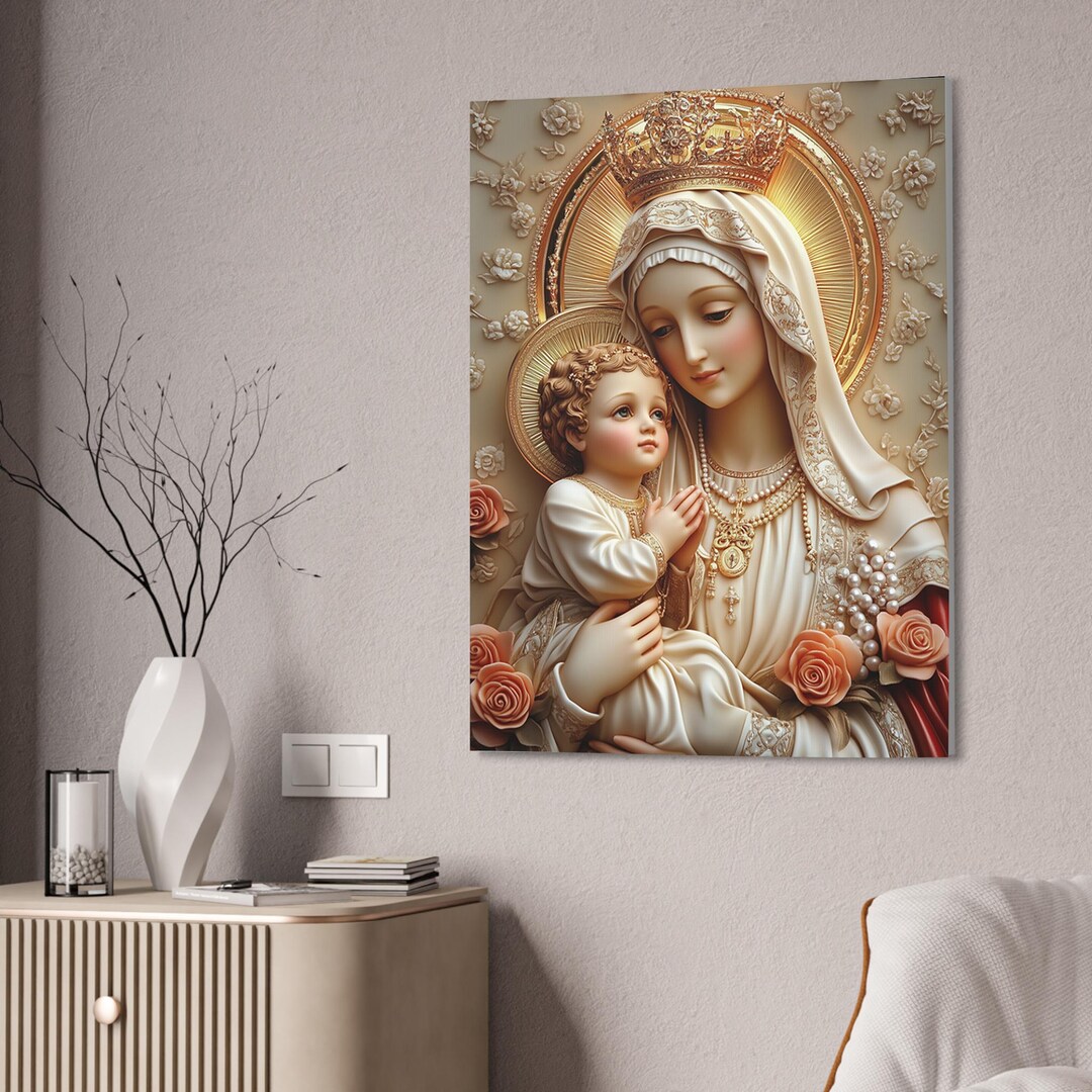 Virgin Mary and Baby Jesus Canvas Wall Art, Religious Mother and Child ...