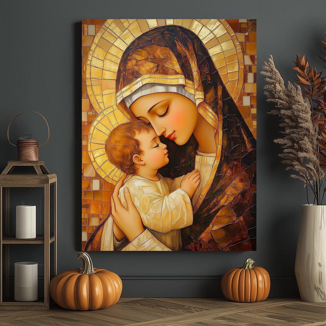 Virgin Mary and Child Canvas Print: Golden Mosaic Catholic Art - Etsy