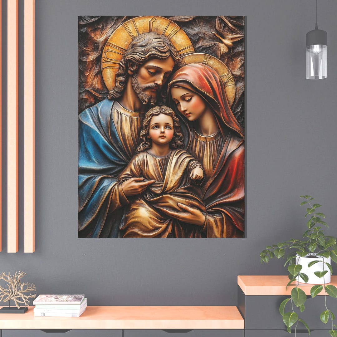 Sacred Holy Family Canvas Painting, Jesus Mary Joseph Christian Wall ...