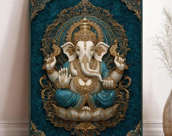 Lord Ganesha Canvas Wall Art, Hindu Elephant God Artwork Printed on Fabric Canvas