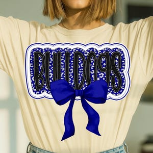 Bulldogs Leopard Bow PNG, Royal Blue Mascot Spirit Design, Game Day Bulldogs Sublimation PNG, Cheer Coquette Digital Download