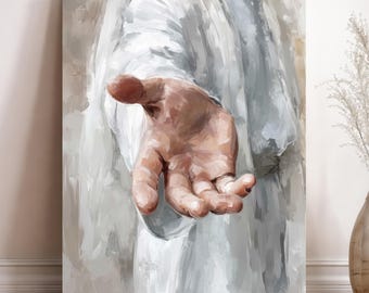 Jesus Reaching Out Wall Decor, Minimalist Christian Faith Painting