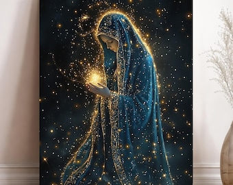 Virgin Mary Starry Night Canvas Art: Catholic Home Decor