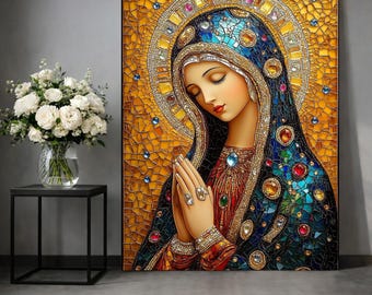 Our Lady of Grace Canvas Art – Mosaic Virgin Mary Print