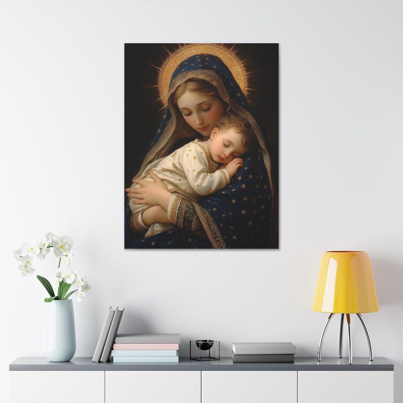 Virgin Mary and Sleeping Baby Jesus Canvas, Catholic Wall Art - Etsy