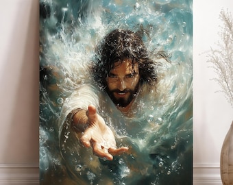 Jesus Reaching Hand Canvas, Christian Spiritual Wall Art