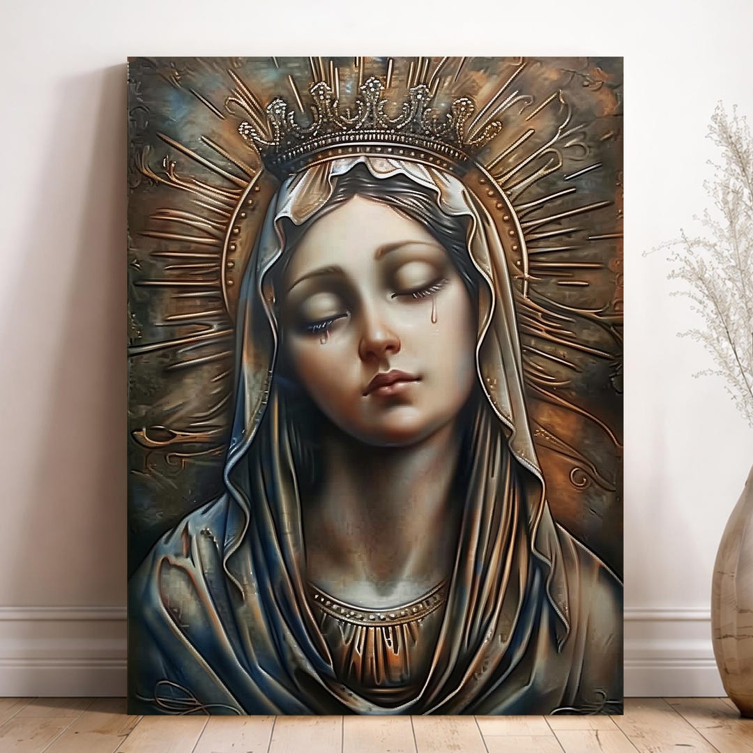 Our Lady of Sorrows Canvas Print | Virgin Mary Weeping Religious Art - Etsy