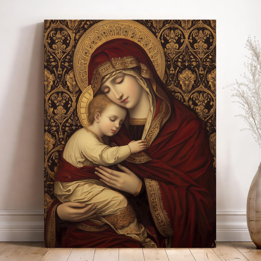 Virgin Mary and Baby Jesus Canvas Print, Religious Wall Art - Etsy