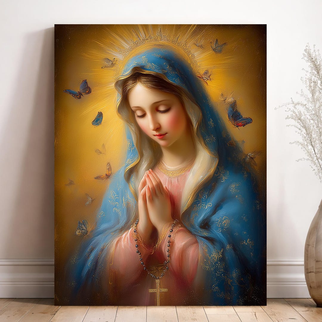 Virgin Mary Canvas Wall Art: Madonna Prayer Painting, Christian ...