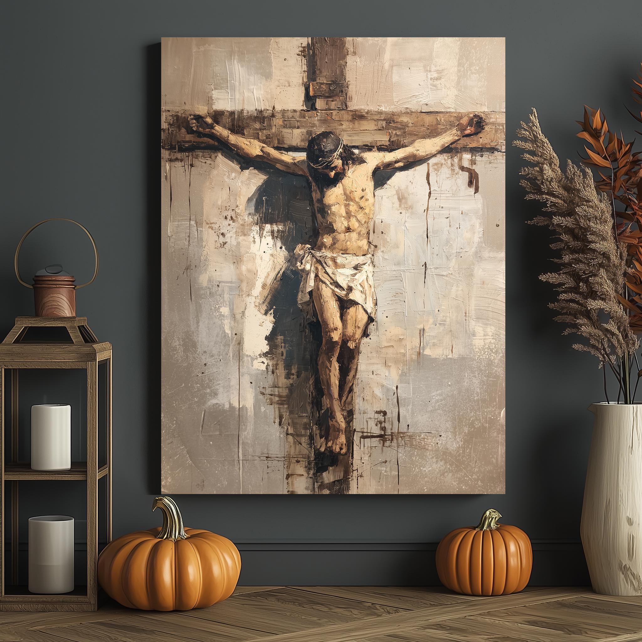 Crucifixion Wall Art, Jesus on Cross Religious Canvas Fabric Print - Etsy