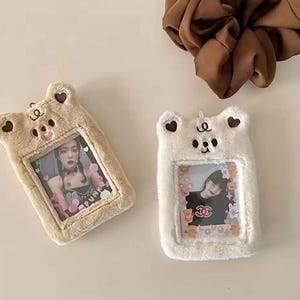 Kawaii Bär Plüsch Foto Kartenhalter - Weicher Pelz Ausweishalter | Kpop Fotokartenhülle | Nettes Geschenk für Sie | Ästhetische Schlüsselanhänger Brieftasche