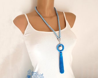 Azure beadwove sotuar, handmade beaded necklace for her