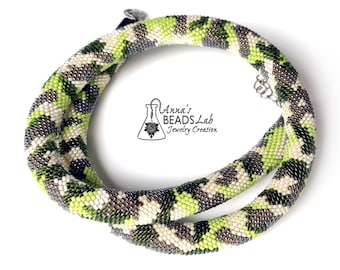 Camouflage necklace Tutorial: Crochet 15/0 (PDF Download) Beginner friendly