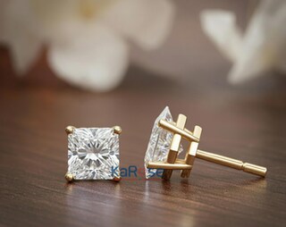 Orecchini A Perno Princess Collection - Zirconia Cubica 2,01 Carati, Placcatura Oro 22K 5 Strati, Ipoallergenici Per Orecchie Sensibili