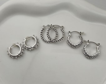 Silver Tone Hoop Earring Set | Vintage Style Textured Hoops | 3 Pair Set
