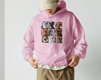 Cute Cat Collage Hoodie | Kawaii Kitten Grid Hoodie | Funny Cat Lover Sweatshirt | Unisex Graphic Hoodie | Cozy Pet Gift