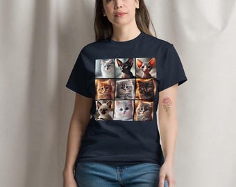 Cute Cat Collage T Shirt | Kawaii Kitten Grid Tee | Funny Cat Lover Shirt | Unisex Graphic TShirt | Pet Gift