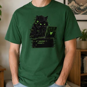 Hacker katt programmerare tee rolig kodning gåva utvecklare katt unisex