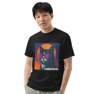CYBERMEOW – Retro Futuristic Cat T-Shirt | Comfort Unisex Heavyweight Tee | Vaporwave Cyberpunk Aesthetic Shirt