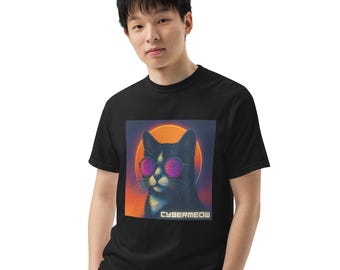 CYBERMEOW – Retro Futuristic Cat T-Shirt | Comfort Unisex Heavyweight Tee | Vaporwave Cyberpunk Aesthetic Shirt